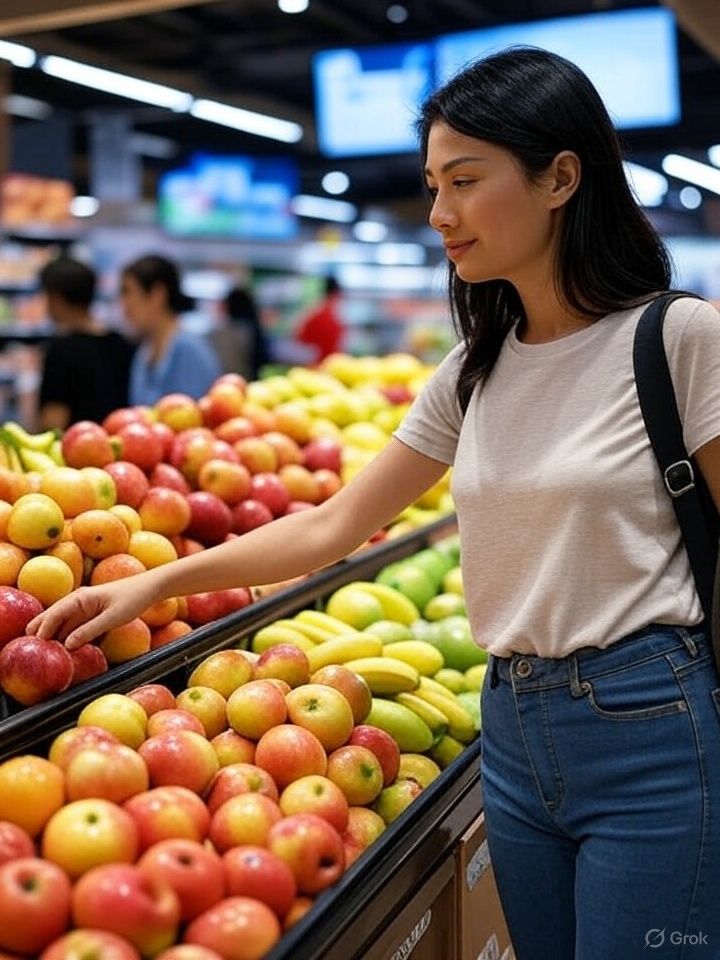 A woman shopping for fresh fruits at the supermarket